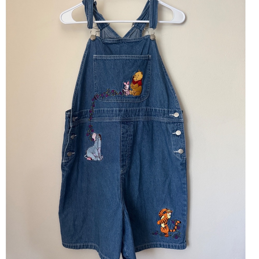 Vintage Disney Store Winnie Pooh Eeyore Tigger Denim Overalls L Embroidered Y2K
